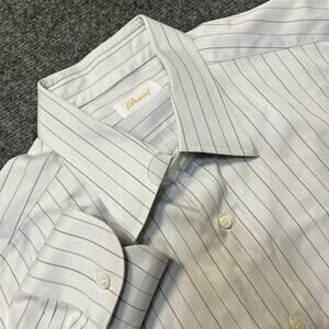 Brioni Mens 42/16.5 Striped Cotton Dress Shirt Made Italy Button Up White